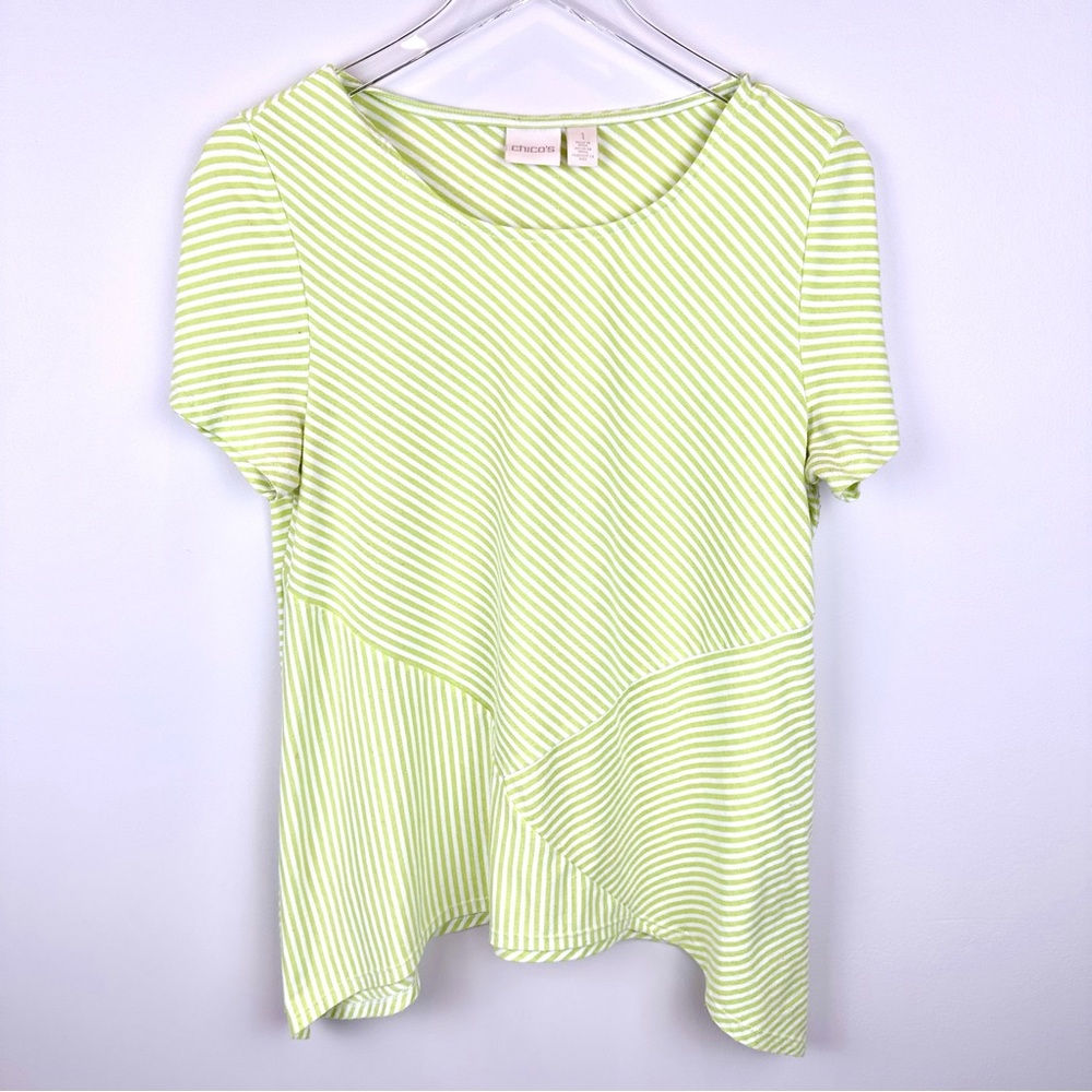 Chico's Lime Green Striped Top